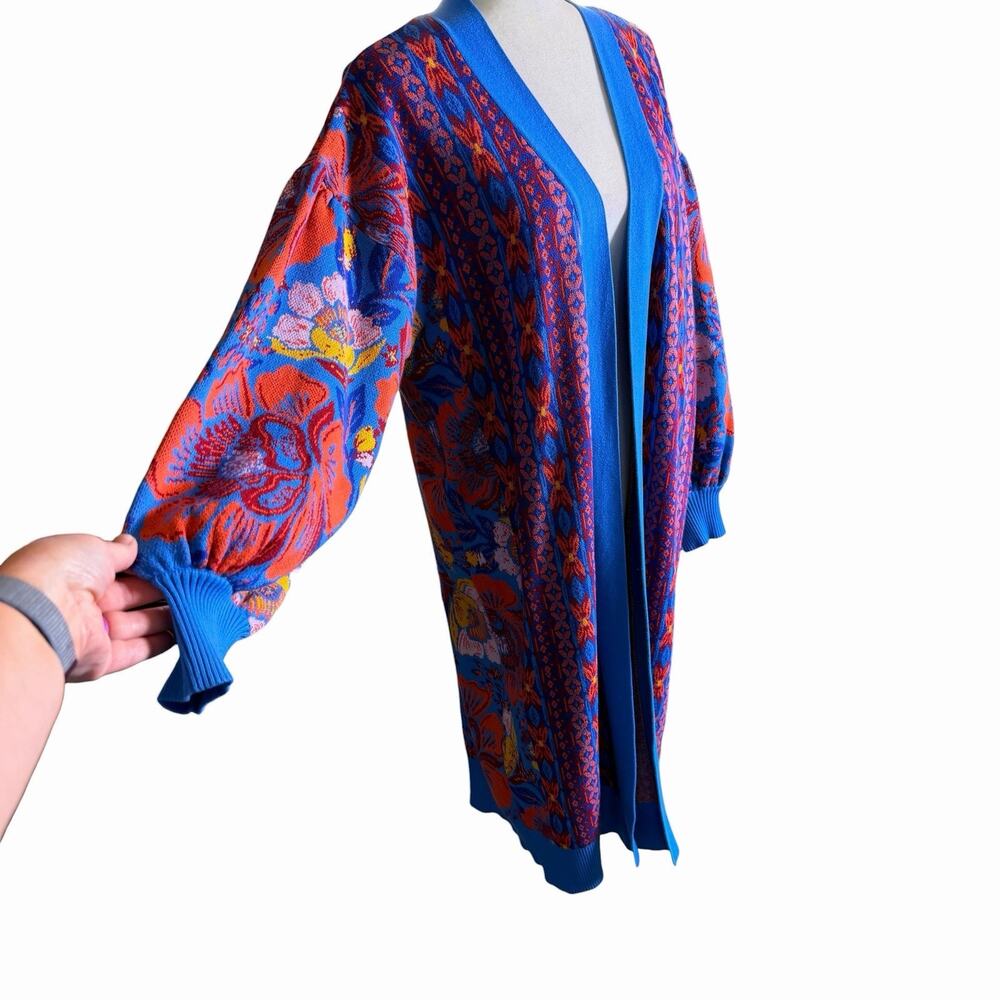 Farm Rio Floral Printed Cardigan Sweater Duster O/S Colorful Maximalist Boho - Picture 2 of 12